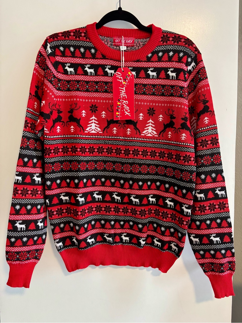 Red Fair Isle Reindeer Crewneck Sweater - Men